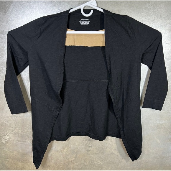 Chicos The Ultimate Tee Black Open Front Cardigan Lightweight Long Sleeve Size M - Picture 2 of 7